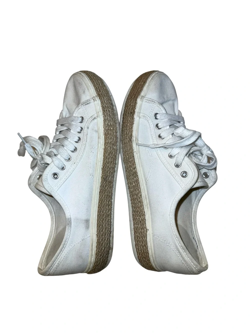 Steve Madden Aria White Espadrille Canvas Sneakers Womens 9 Lace Up Casual Shoes